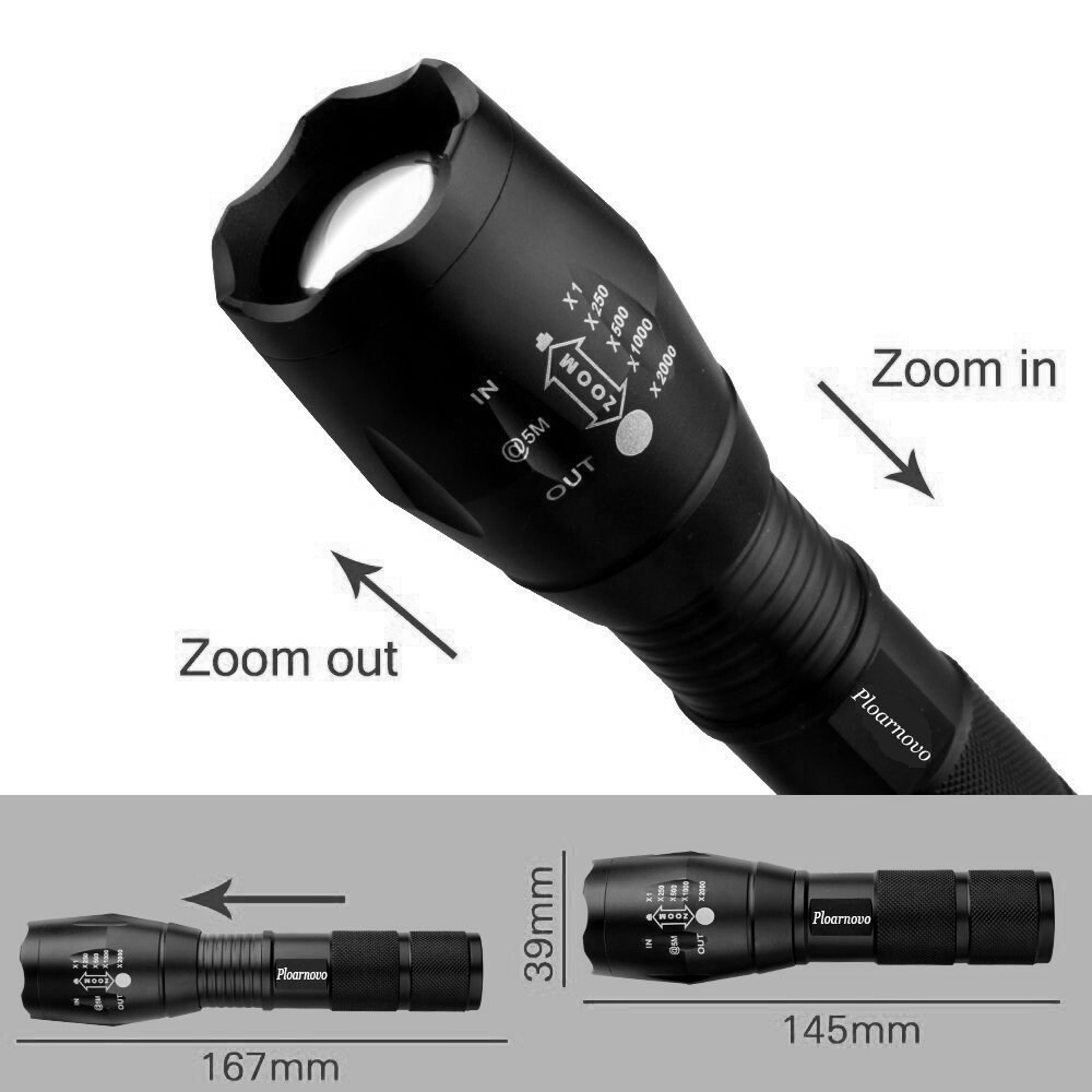 cree led 800 lumen rechargeable flashlight torch lamp Ploarnovo 2pcs X800 Tactical XML T6 Adjustable Flashlight 5 Modes Aluminum LED Flash Light Tools & Home Improvement Car Repairing Lifestyle 800 Lumens Cree LED