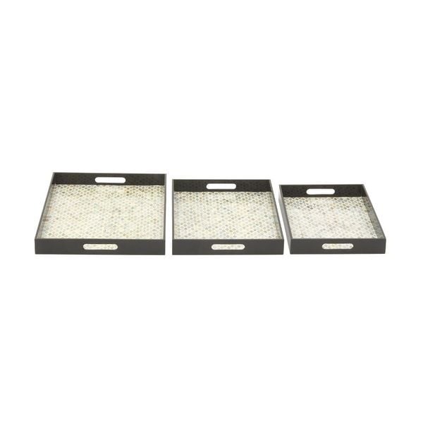 Benzara Contemporary Wood Shell Tray (Set Of 3)