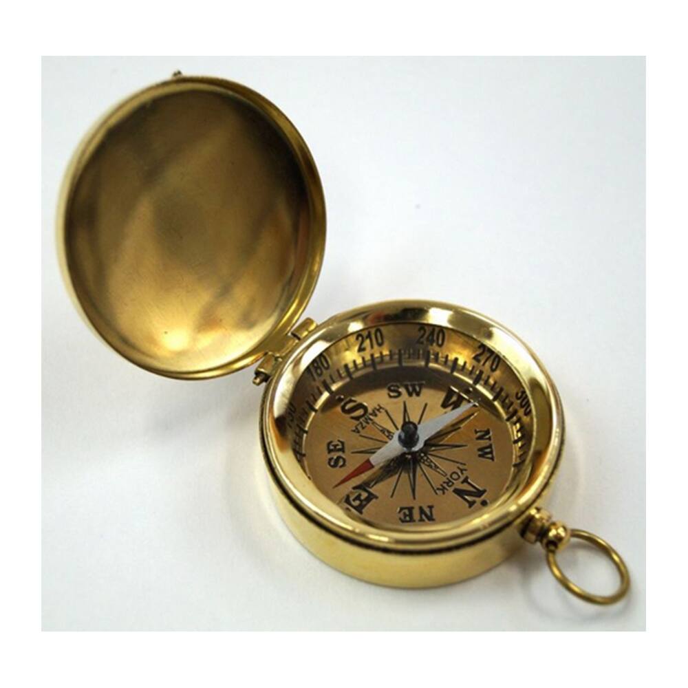 Goldtone Brass Pocket Compass With Lid