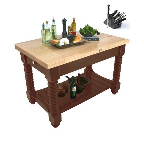 John Boos Tuscan Isle Walnut Stain 72inch x 32inch Block Table With