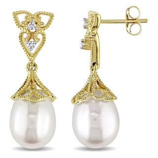 One Of A Kind Earrings For Less Miadora 14k Yellow Gold Cultured Freshwater White Pearl And Diamond Accent Vintage Drop Earrings 9