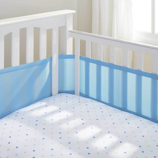 Baby Blue Breathable Mesh Crib Liner with Microfiber Binding Overstock 11859424