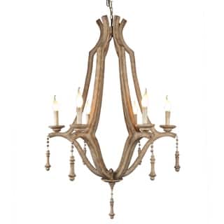 Wood Finish Modern Chandeliers For Less Y Decor Mua 6 Light Chandelier In Wood Frame And Neutral Finish