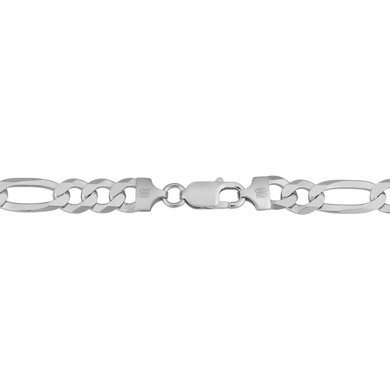 Fremada Italian Rhodium Plated Sterling Silver Bold Solid Men's 8.5-mm Figaro Link Necklace
