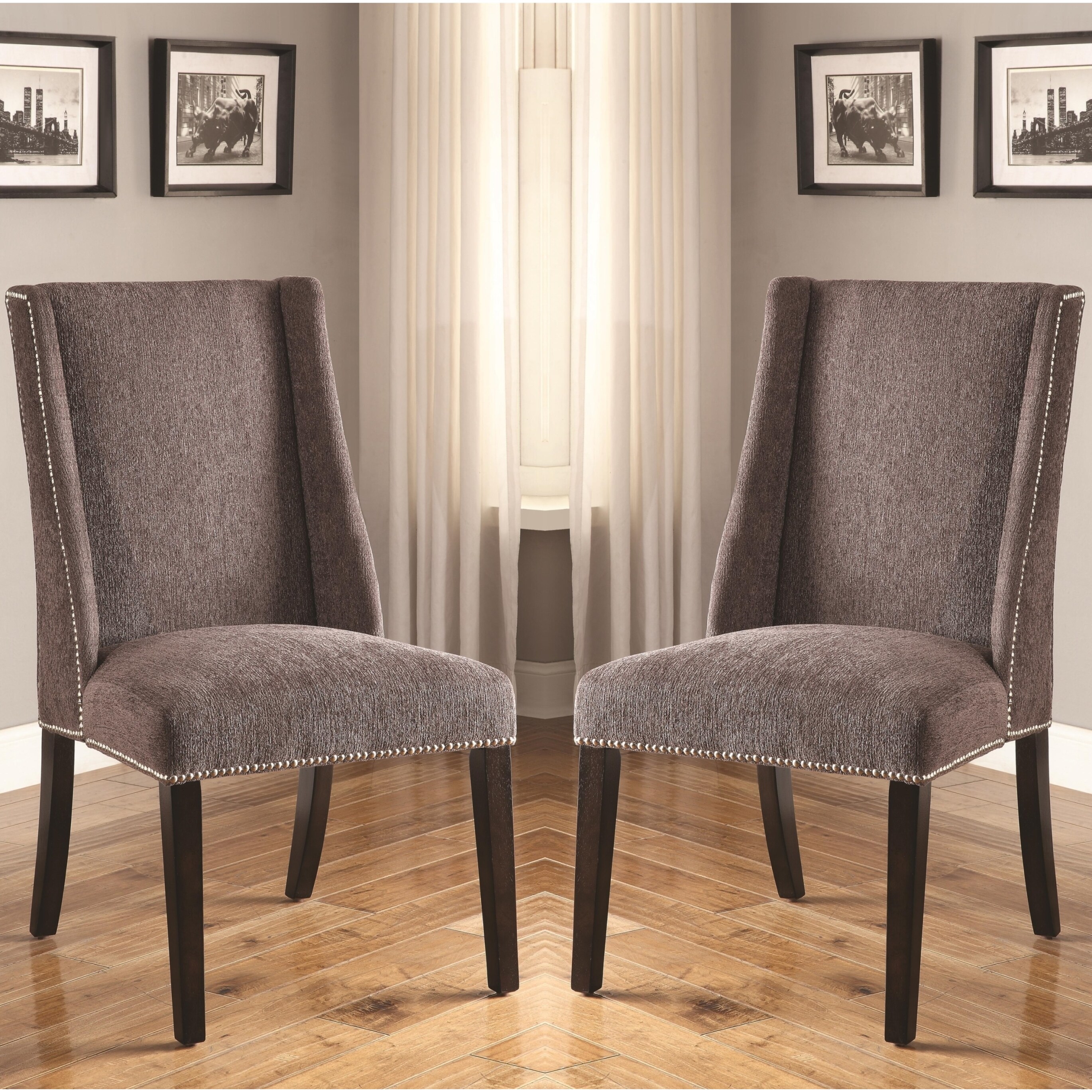 Decatur Wing Back Design Grey Upholstered Chairs With Nailhead Trim Set Of 2 Overstock 11861024