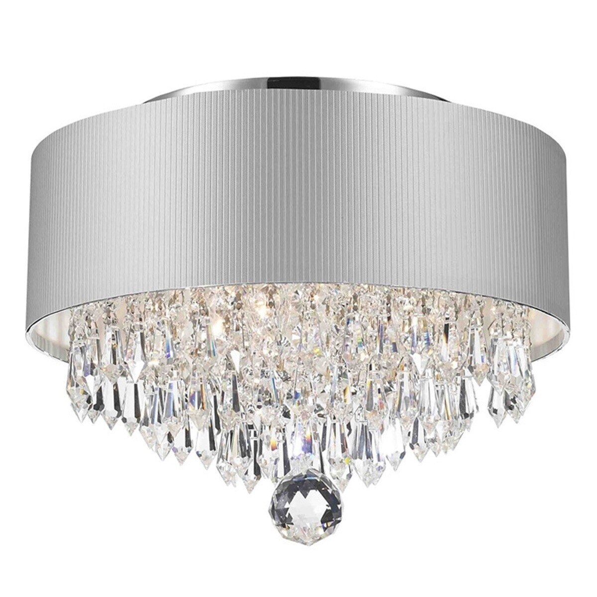 Modern Elegance 3-light Chrome Finish and Crystal Ball Prism Medium Chandelier with Small White Acrylic Drum Shade (D12" H9") - Chandeliers For Bedrooms by Overstock.com