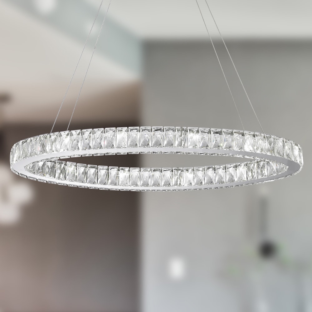 Galaxy 14 LED-light Chrome Finish and Clear Crystal Oval Ring Chandelier (34" L x 14" W x 2" H) - Chandeliers For Bedrooms by Overstock.com
