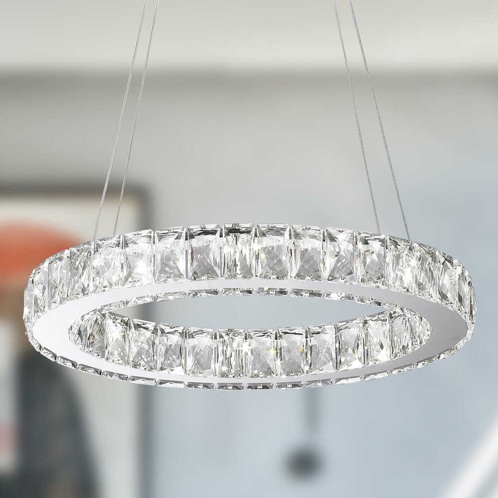 Galaxy 10-light LED Chrome Finish and Clear Crystal Oval Ring Chandelier (18" L x 14" W x 2" H) - Chandeliers For Bedrooms by Overstock.com