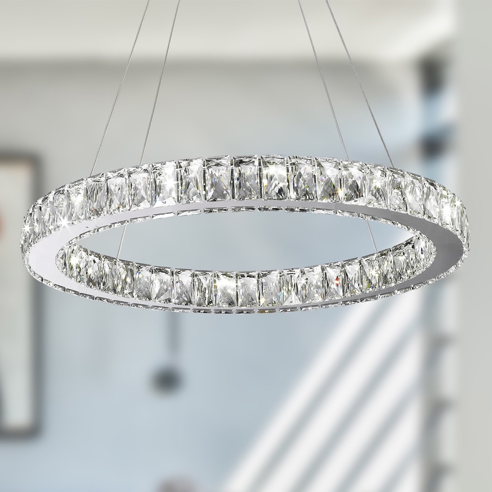 Galaxy 15-light LED Chrome Finish and Clear Crystal Circular Ring Chandelier (24" D x 2" H) - Chandeliers For Bedrooms by Overstock.com