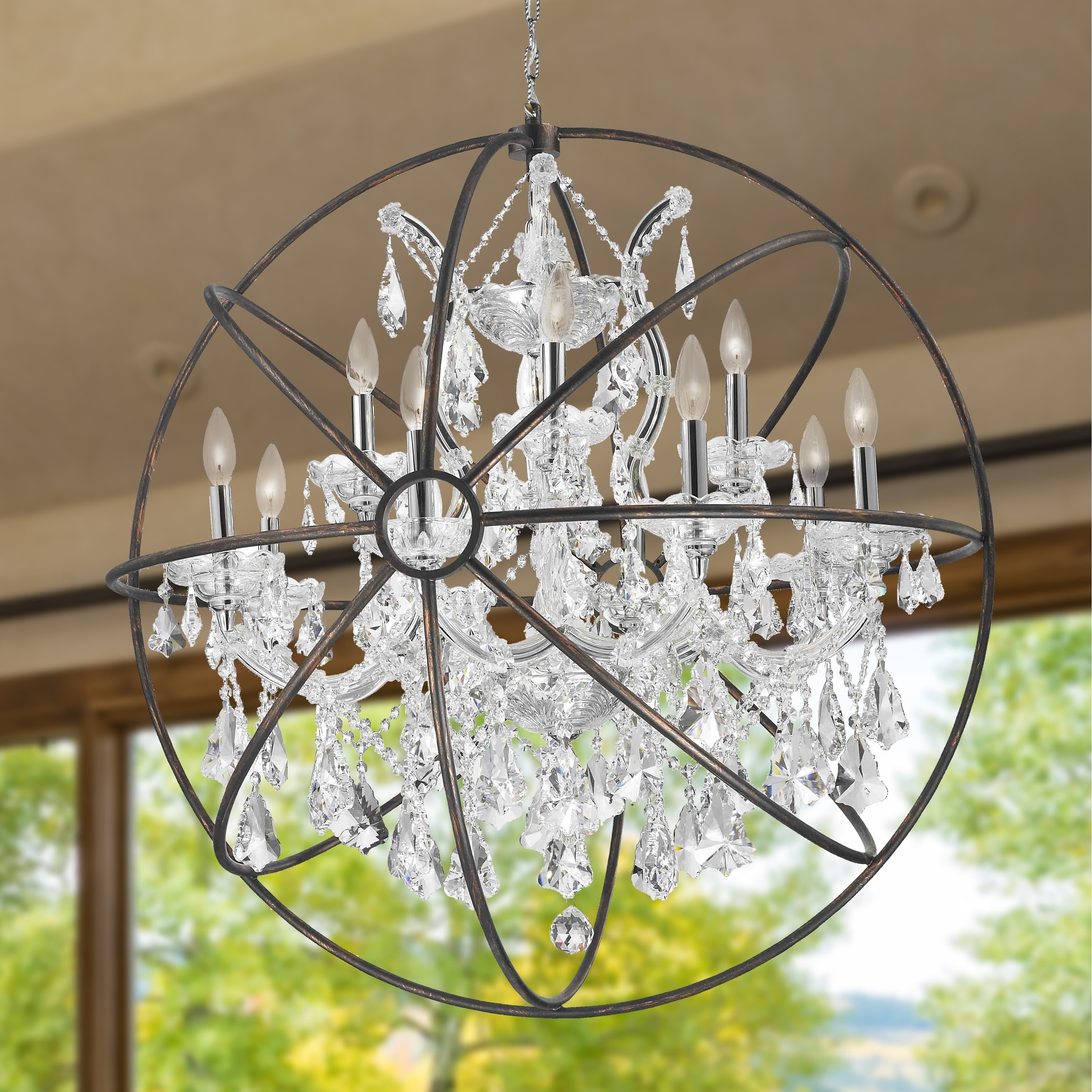 Foucault's Orb Cage 13-light 33 inch Dark Bronze Crystal Chandelier (D33 H35") - Chandeliers For Bedrooms by Overstock.com