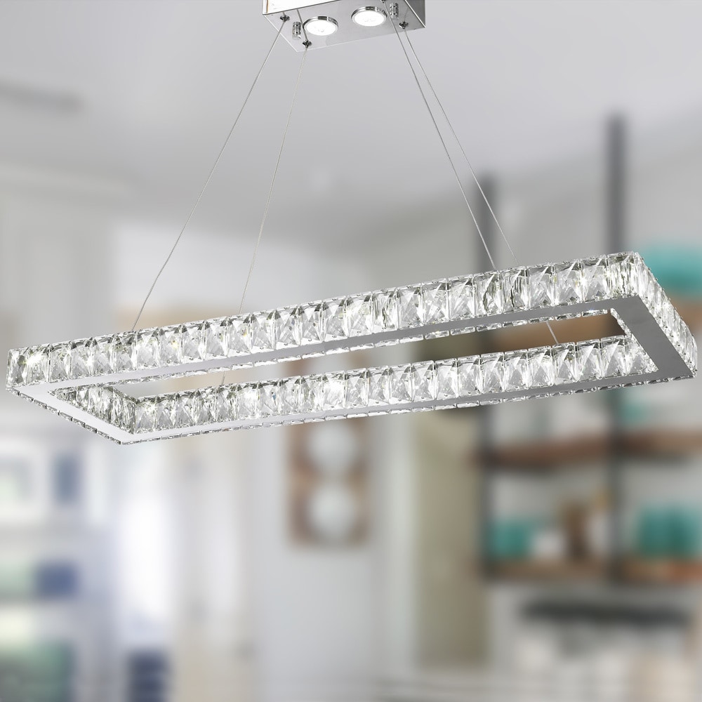 Galaxy 16-light LED Chrome Finish and Clear Crystal Rectangle Chandelier (34" L x 12" W x 2" H) - Chandeliers For Bedrooms by Overstock.com