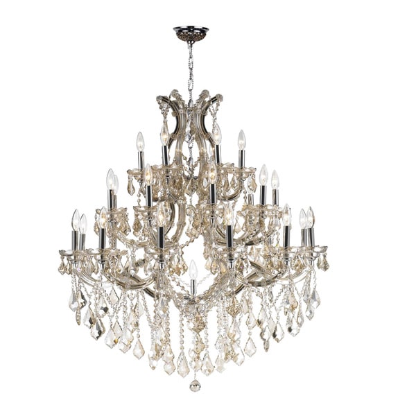 Maria Theresa Grand 3-tier 28-light Chrome Finish and Golden Teak Crystal Chandelier