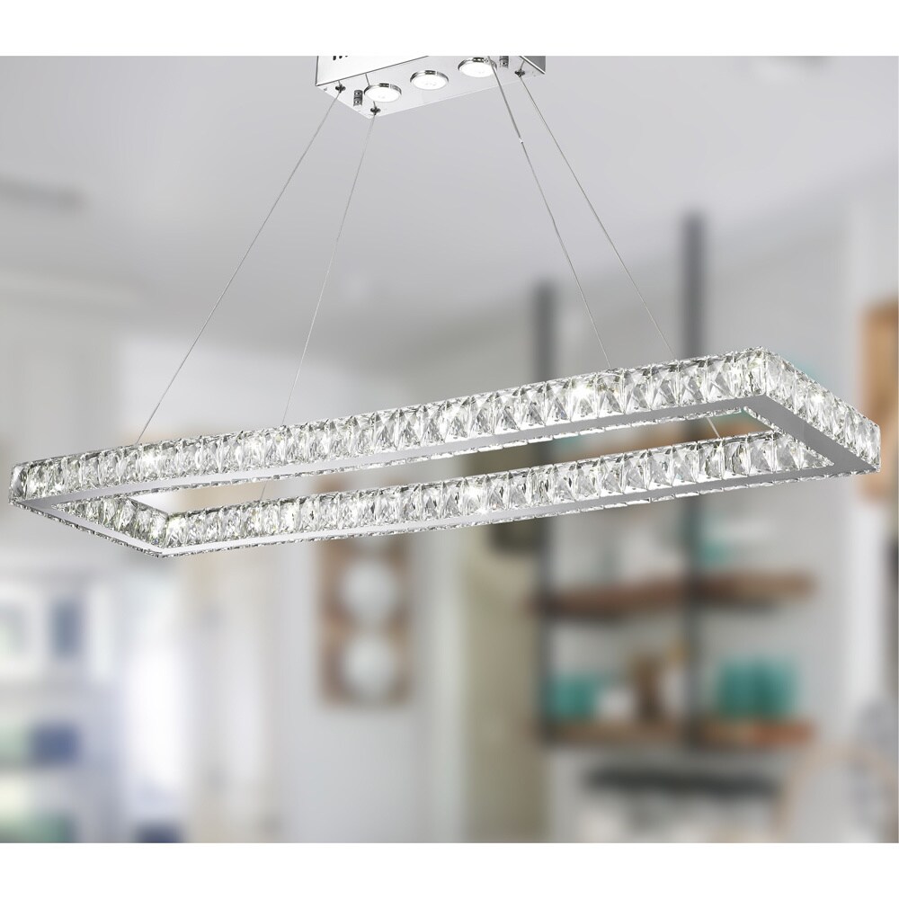 Galaxy 19 LED-light Chrome Finish and Clear Crystal Rectangle Modern Chandelier (42" L x 12" W x 2" H) - Chandeliers For Bedrooms by Overstock.com