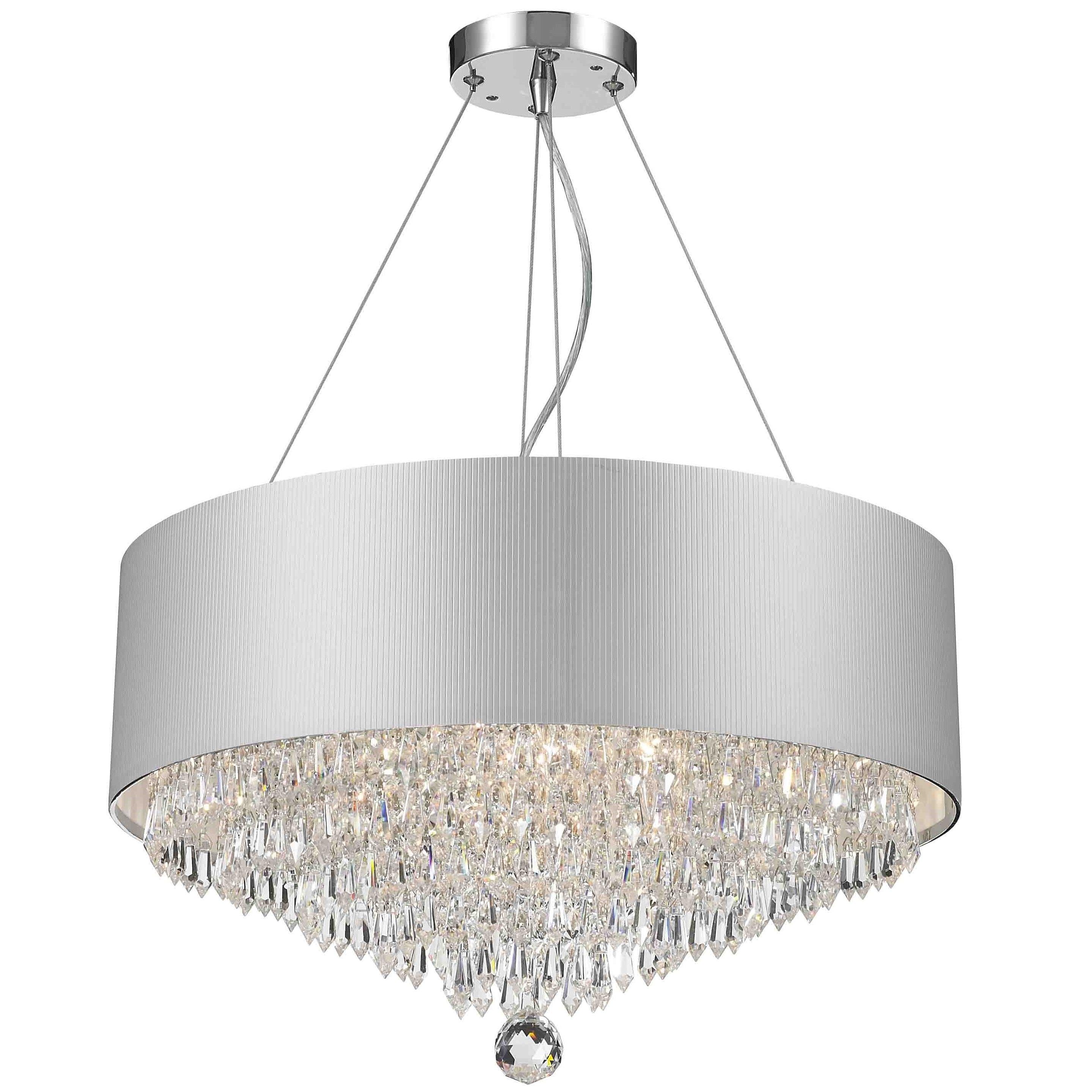 Contemporary Modern 8-light Chrome Finish and Crystal Ball Prism Medium Chandelier with White Acrylic Drum Shade (D20" H12") - Chandeliers For Bedrooms by Overstock.com