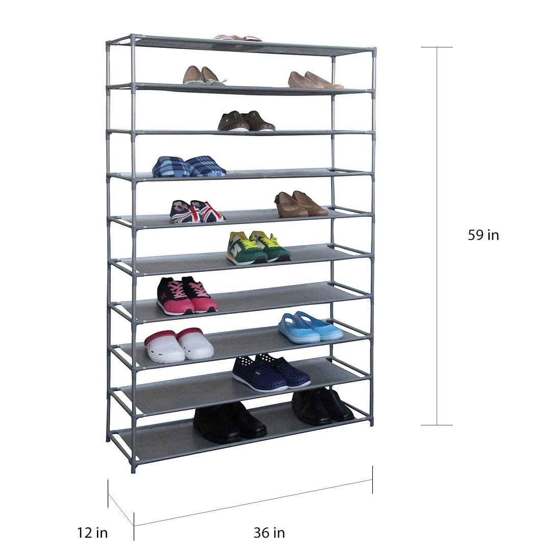 Shop Home Basics Grey 50 Pair Shoe Rack Storage Shelving Overstock 11862598