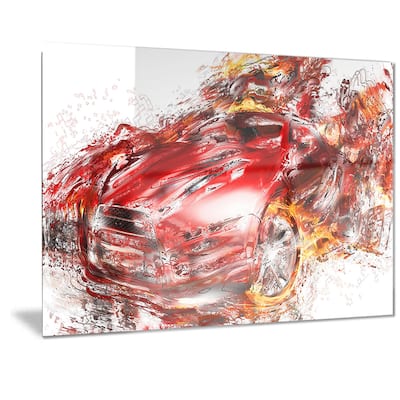 Designart 'Flaming Red Sports Car Metal Wall Art