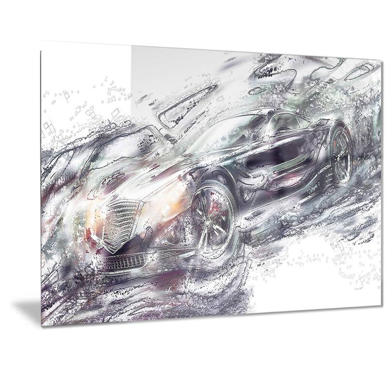 Designart 'Abstract Black Super Car Metal Wall Art - 28 in. wide x 12 in. high - 1 panel