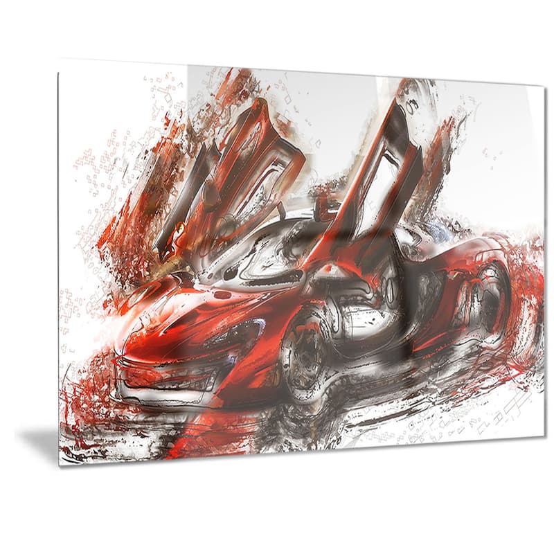 Designart 'Burnt Red Sports Car Metal Wall Art - 48 in. wide x 28 in. high - 4 panels