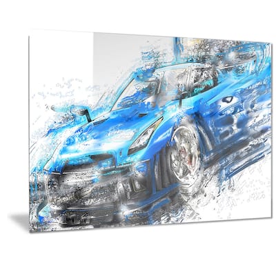 Designart 'Burning Rubber Blue Super Car Metal Wall Art