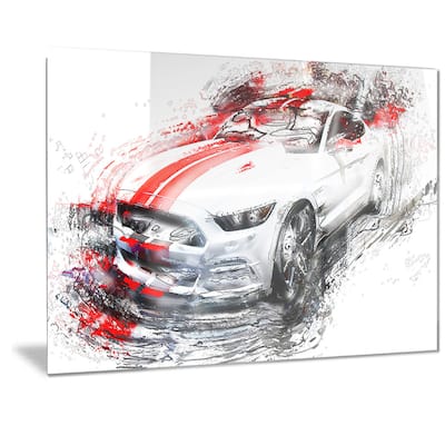 Designart White & Red Sports Car Metal Wall Art