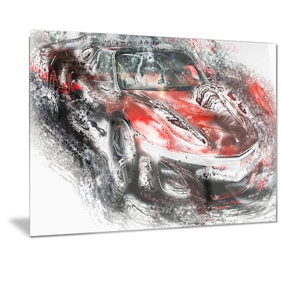 Designart Black and Red Sports Car Metal Wall Art