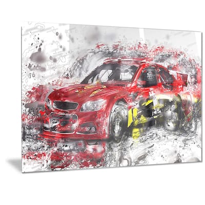 Designart Red Rally Car Metal Wall Art