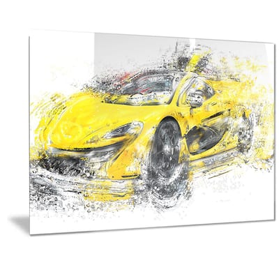 Designart Yellow Exotic Car Metal Wall Art