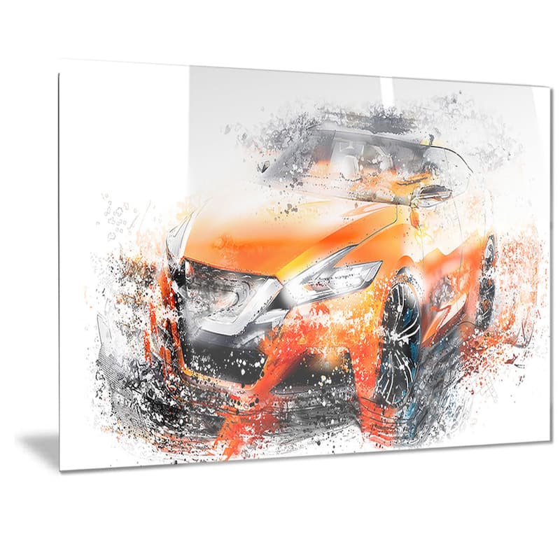 Designart Orange Rally Car Metal Wall Art - 28 in. wide x 12 in. high - 1 panel