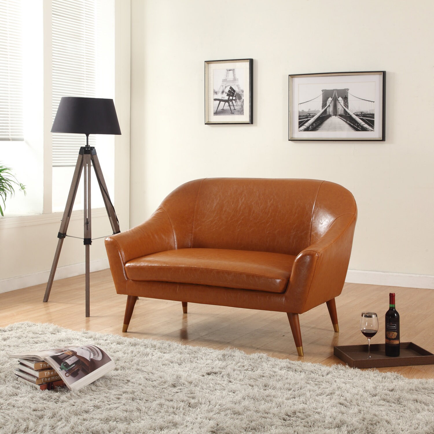 Shop Signature Collection Mid Century Modern Bonded Leather Living Room