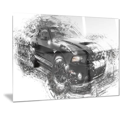 Designart Black and White Muscle Car Metal Wall Art