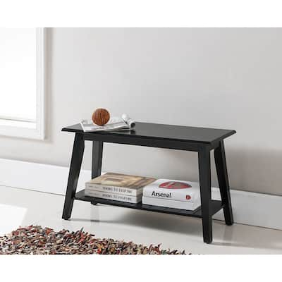 Wood Bench with Storage Shelf, Black