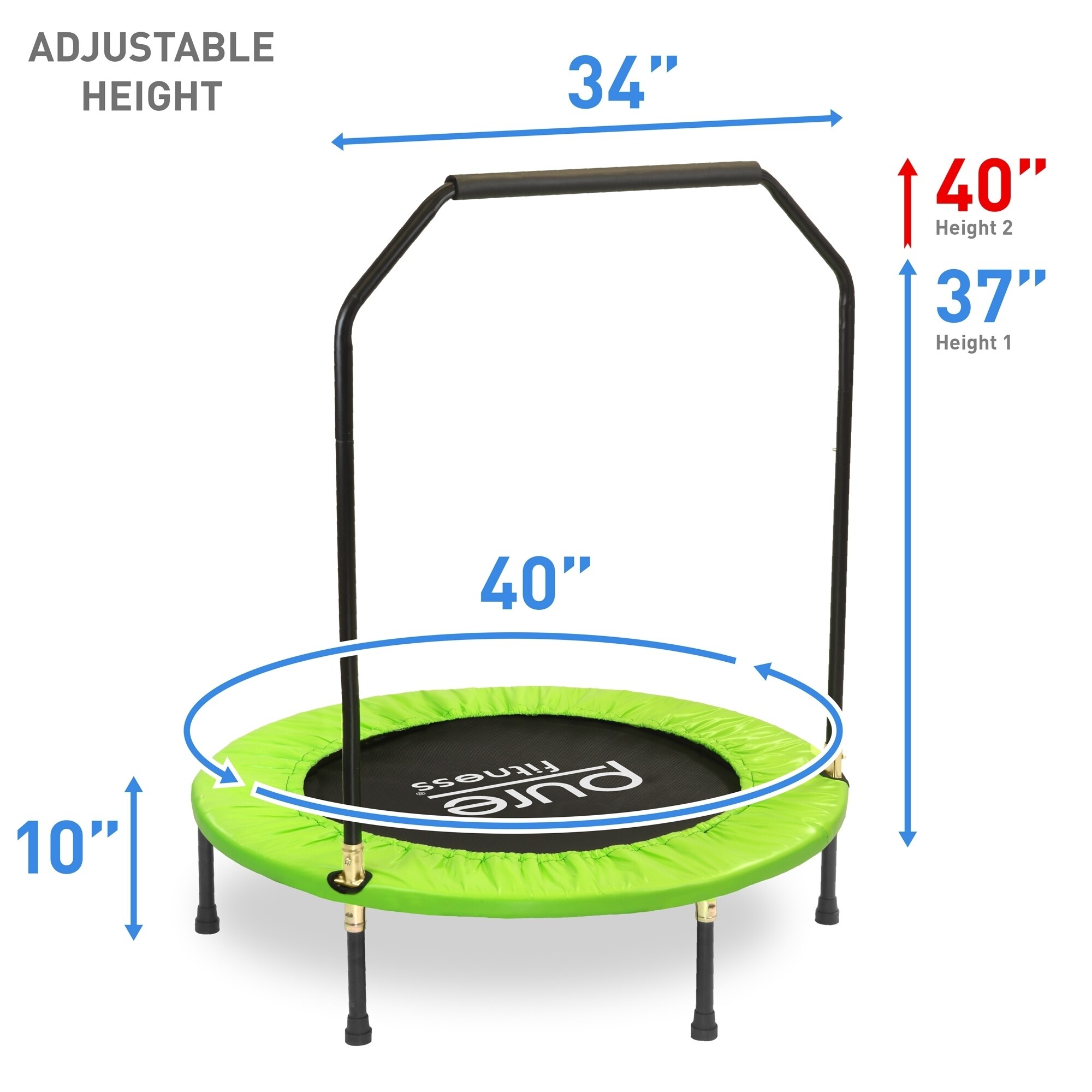 Pure Fitness 40 Inch Exercise Mini Trampoline With Handrail Overstock 11863290