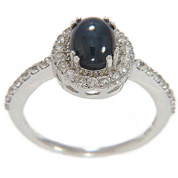 Sterling Silver Blue Star Sapphire and White Sapphire Ring