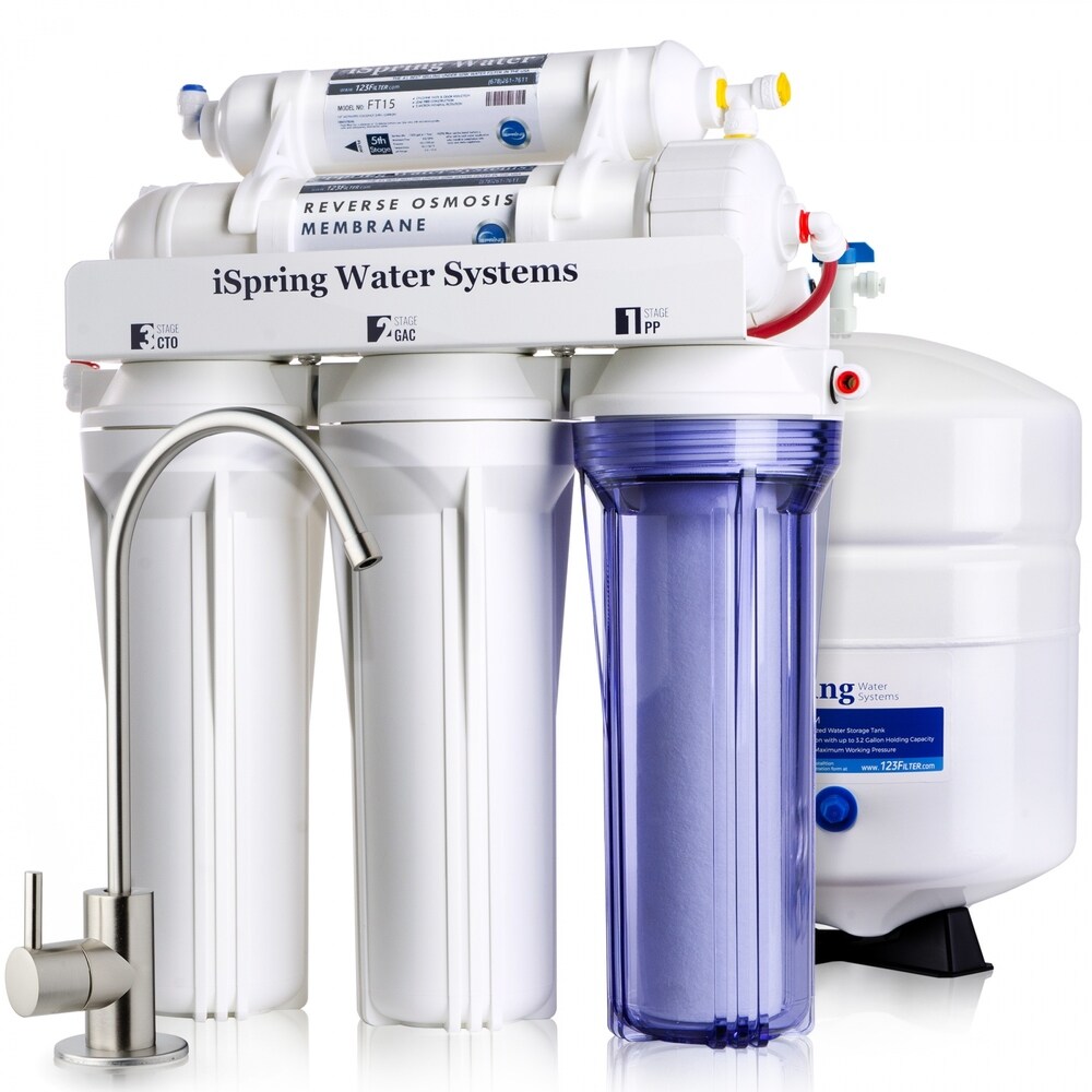 iSpring Water Systems, iSpring RCC7 High Capacity Under Sink 5-Stage Reverse Osmosis Drinking Water Filtration System and Ultimate Water Softener (75GPD clear 1st stage