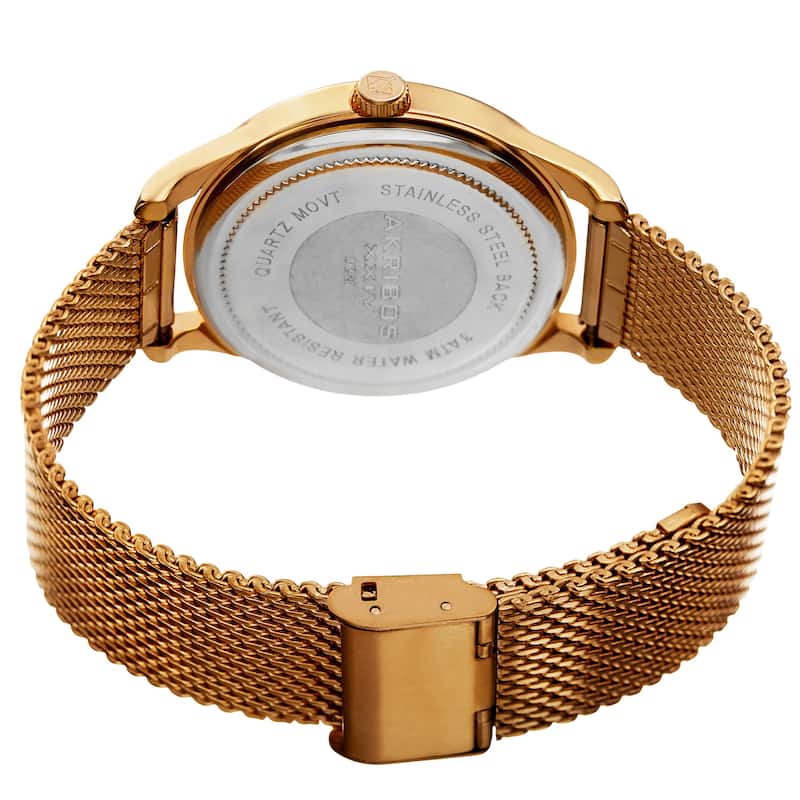 Akribos XXIV Men's Quartz Easy-to-Read Gold-Tone Stainless Steel Mesh Strap Watch - brown