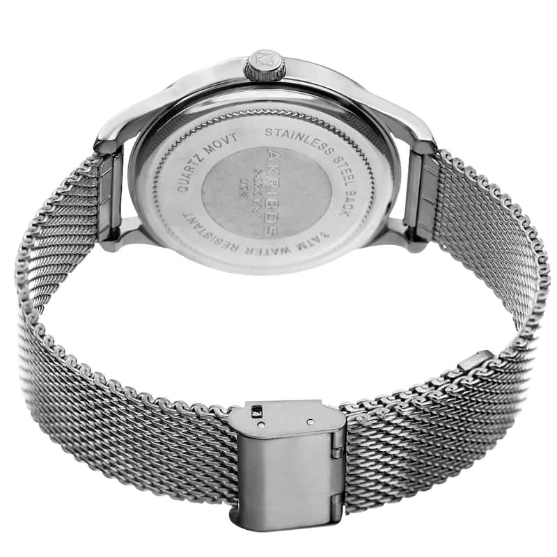 Akribos XXIV Men's Quartz Easy-to-Read Silver-Tone Stainless Steel Mesh Strap Watch - silver