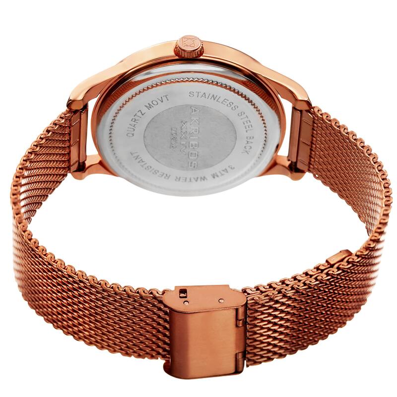 Akribos XXIV Men's Quartz Easy-to-Read Rose-Tone Stainless Steel Mesh Strap Watch - Gold