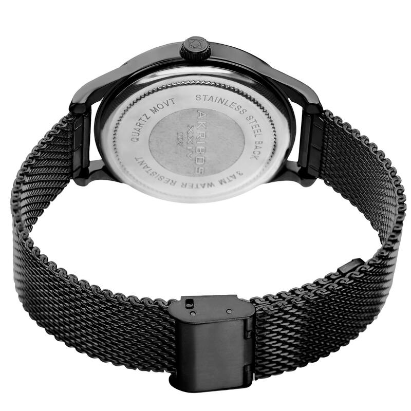 Akribos XXIV Men's Quartz Easy-to-Read Black Stainless Steel Mesh Strap Watch