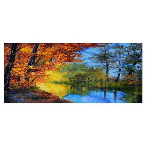 Designart 'Autumn Reflecting in River' Landscape Metal Wall Art