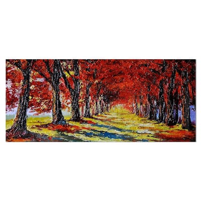 Designart 'Autumn Forest with Red Leaves' Landscape Metal Wall Art