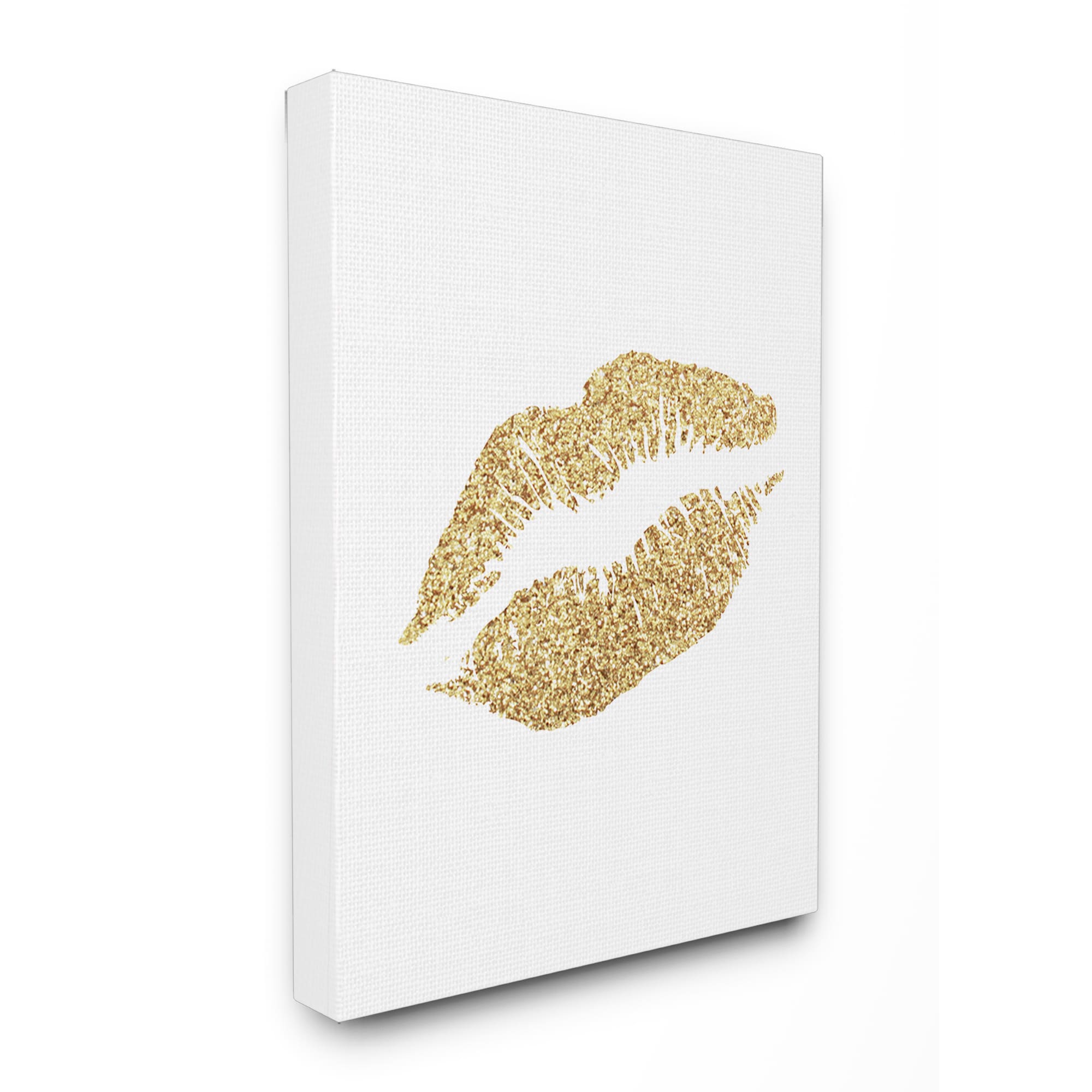 Shop Glitter Lips Glam White Gold Wooden Stretched Canvas Wall Art Overstock 11867335 16 X 20