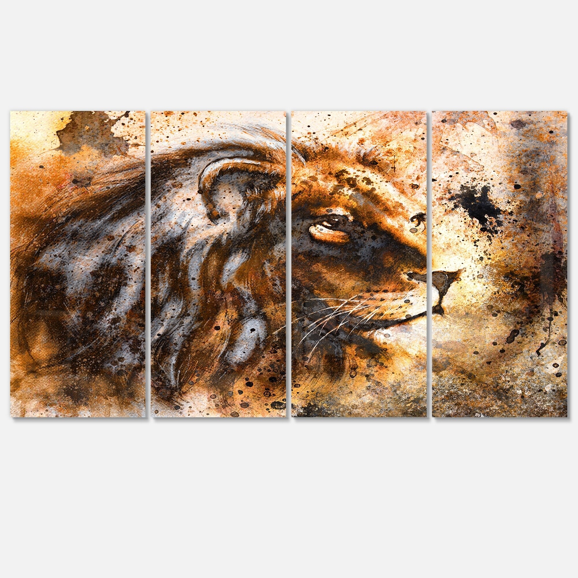 Designart 'Lion Collage' Animal Metal Wall Art Brown 48 in. wide x 28