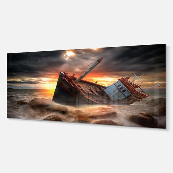 Designart Fishing Boat Beached Landscape Photography Metal Wall Art Overstock 11867688