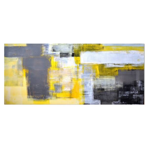 slide 1 of 14, Designart 'Grey and Yellow Blur Abstract' Abstract Metal Wall Art 28 in. wide x 12 in. high - 1 panel