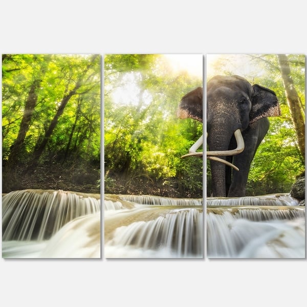 Designart Erawan Waterfall With Elephant Photography Metal Wall Art Overstock 11867781