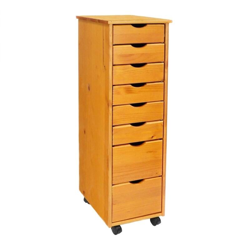 Adeptus Original Roll Cart, Solid Wood, 6 Plus 2 Drawer Narrow Roll Cart, Med Pine