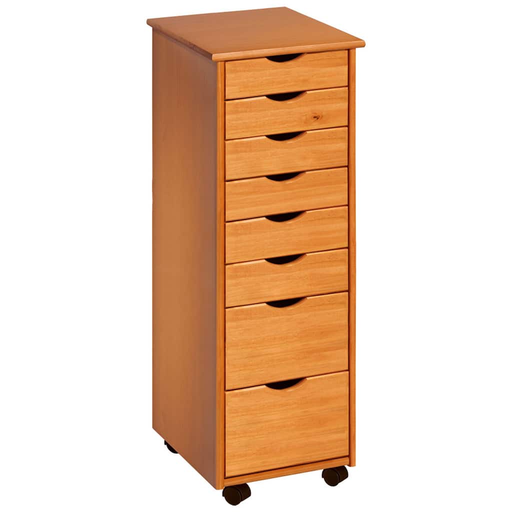 Adeptus Original Roll Cart, Solid Wood, 6 Plus 2 Drawer Narrow Roll Cart, Med Pine
