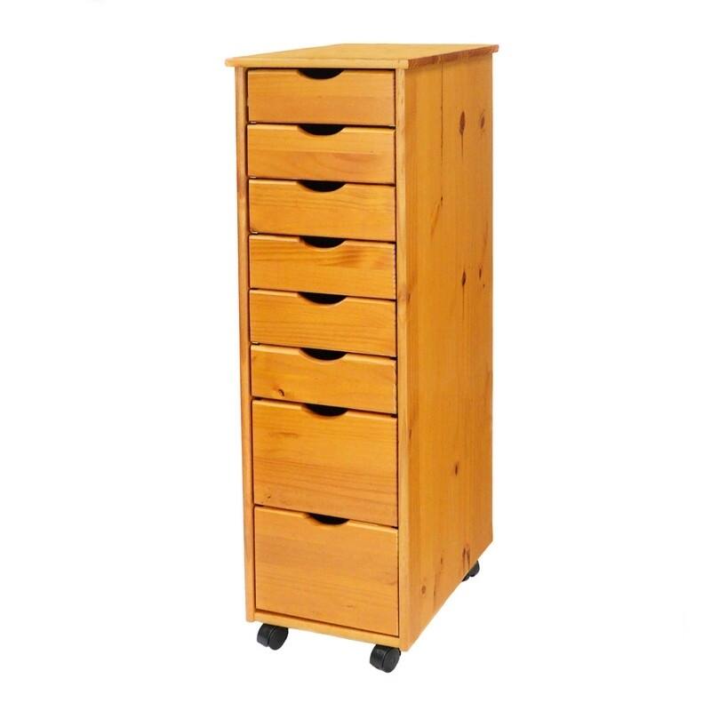 Adeptus Original Roll Cart, Solid Wood, 6 Plus 2 Drawer Narrow Roll Cart, Med Pine