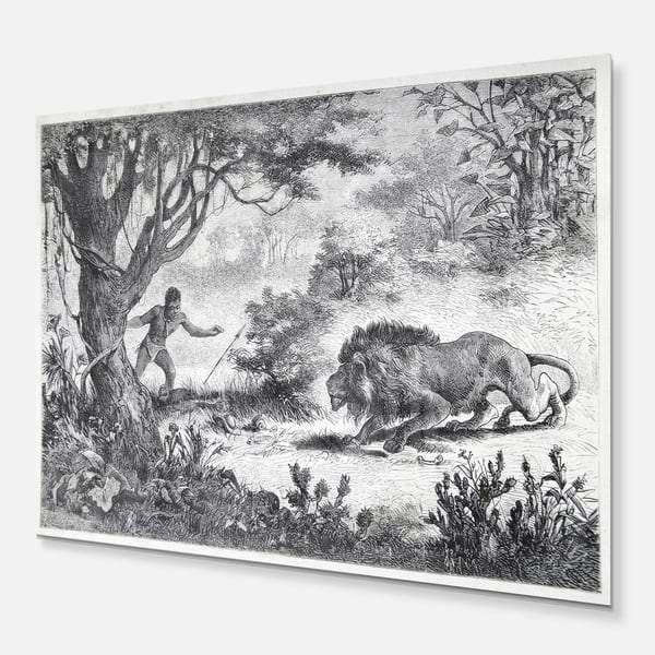Designart Lion Eating Man Landscape Animal Metal Wall Art Overstock 11869778