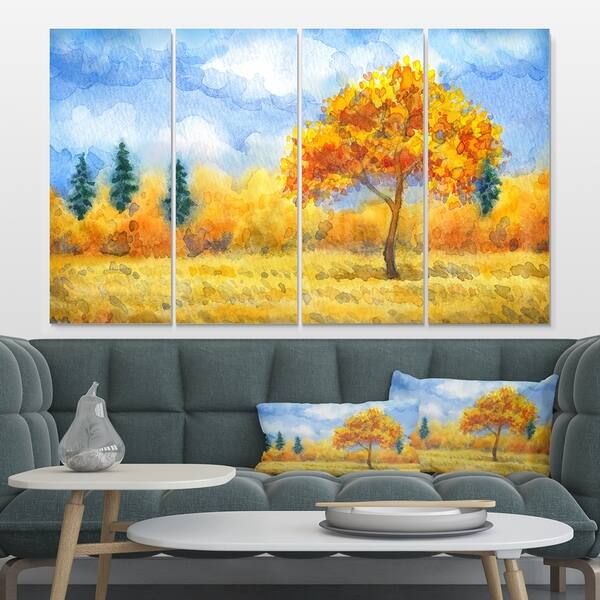 Shop Designart Yellow Trees Watercolor Painting Landscape Metal